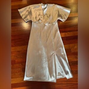 Birdy Grey Satin V-Neck Midi Dress in Champagne Blush